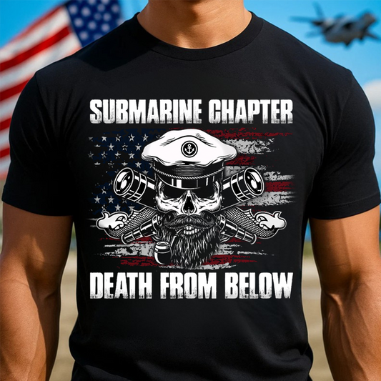 Submarine Veteran Skull T-Shirt – Death From Below Navy Military Chapter Tee