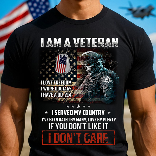 I Am a Veteran Shirt – I Served My Country I Don’t Care Tee – DD-214 Military Gift
