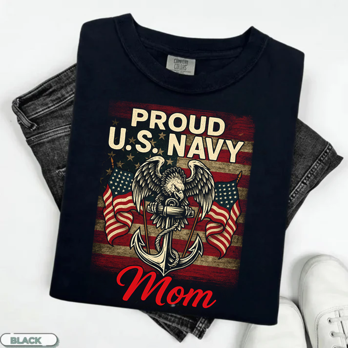 Proud US Navy Mom Shirt, Patriotic Navy Family Tee, Perfect Gift for Navy Moms
