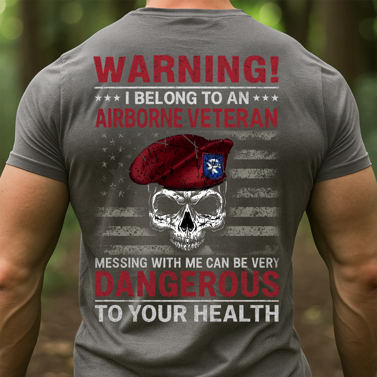 Warning I Belong to an Airborne Veteran T-Shirt – Military Skull Design, Paratrooper Pride, Army Veteran Gift