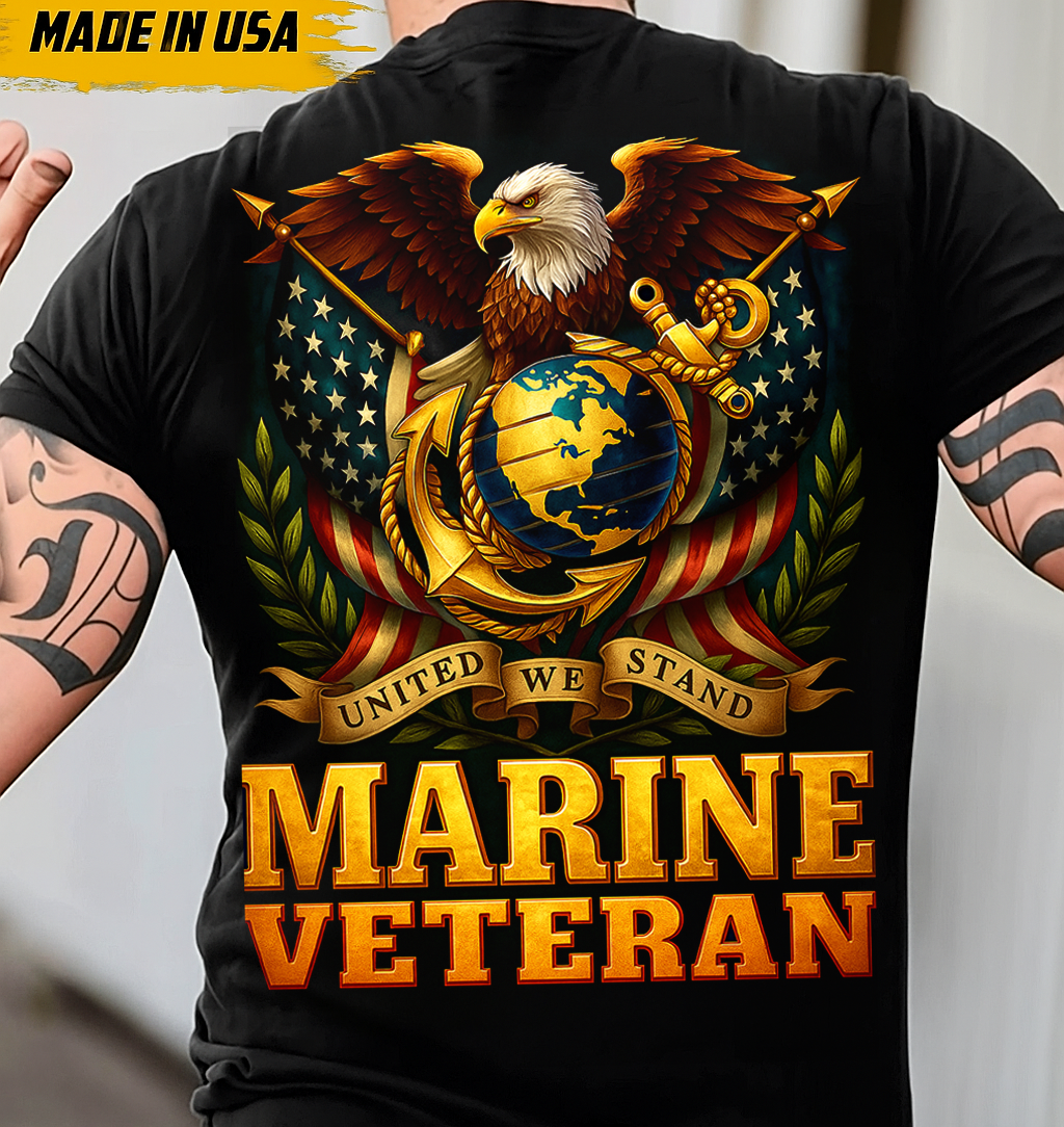 Marine Veteran T-shirt – United We Stand, a special tribute gift for Dad and Grandpa who proudly served in the Marine Corps
