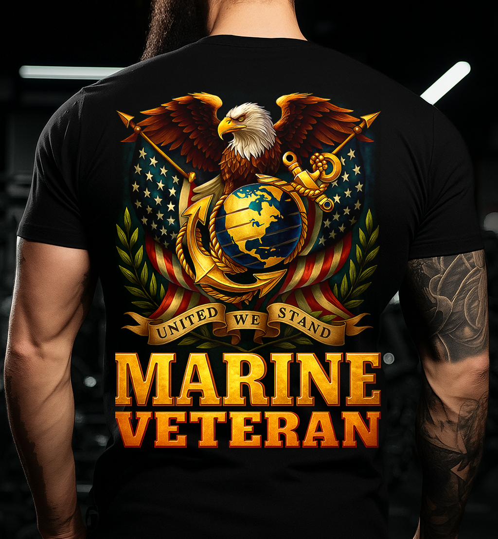 Marine Veteran T-shirt – United We Stand, a special tribute gift for Dad and Grandpa who proudly served in the Marine Corps
