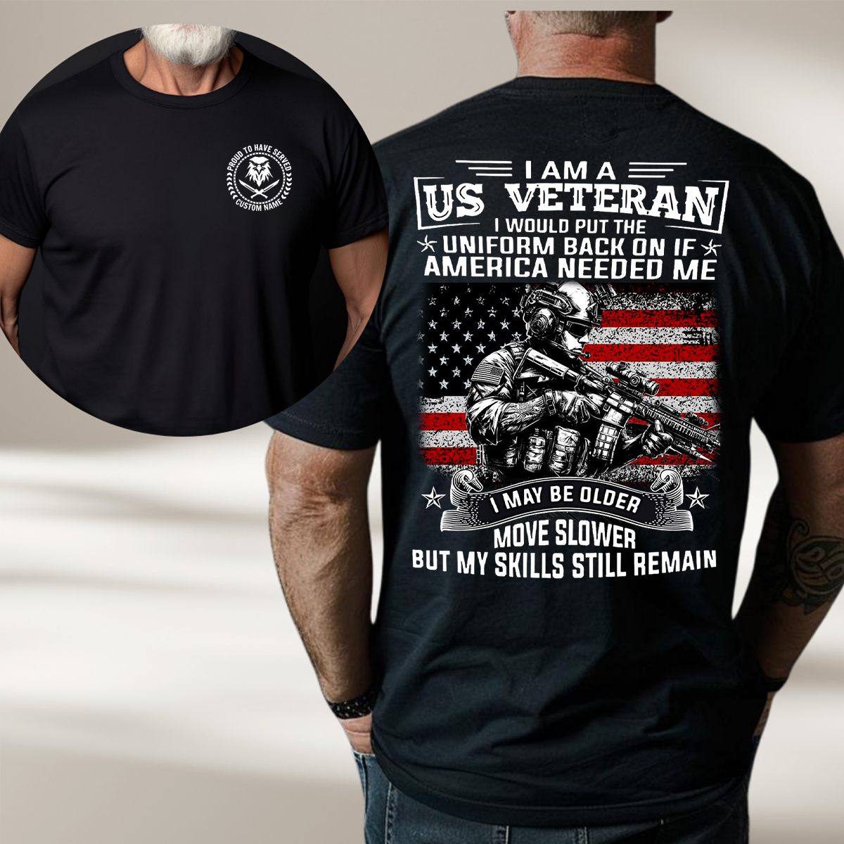Personalized Proud Military Service Patriotic Tee for Veterans, Custome Name US Veteran Unisex T-shirt