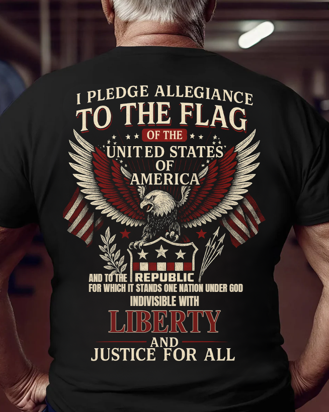 Pledge of Allegiance Bold Eagle & American Flag T-Shirt, Liberty & Justice for All, American Patriot Veteran