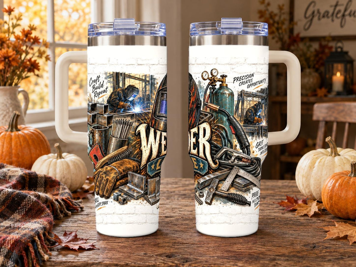 Welder Tools Collage 40 oz Tumbler with Handle and Straw
