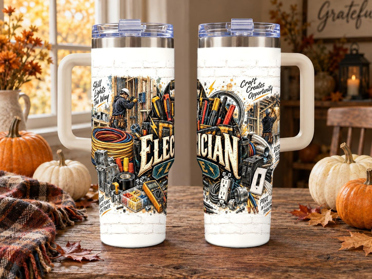 Electrician Tools Collage 40 oz Tumbler with Handle and Straw