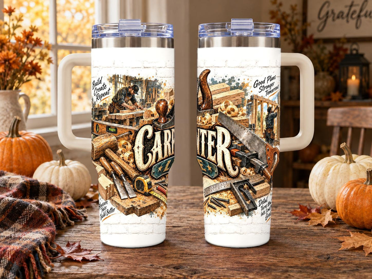 Carpenter Woodworking Collage 40 oz Tumbler with Handle
