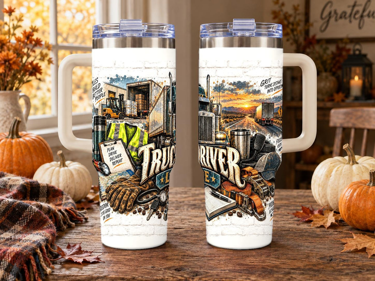 Truck Driver Road Gear 40 oz Tumbler with Handle and Straw