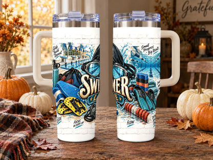 Swimmer Gear Collage 40 oz Tumbler with Handle and Straw