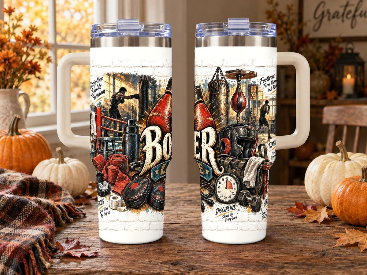 Boxing Training Gear 40 oz Tumbler with Handle and Straw