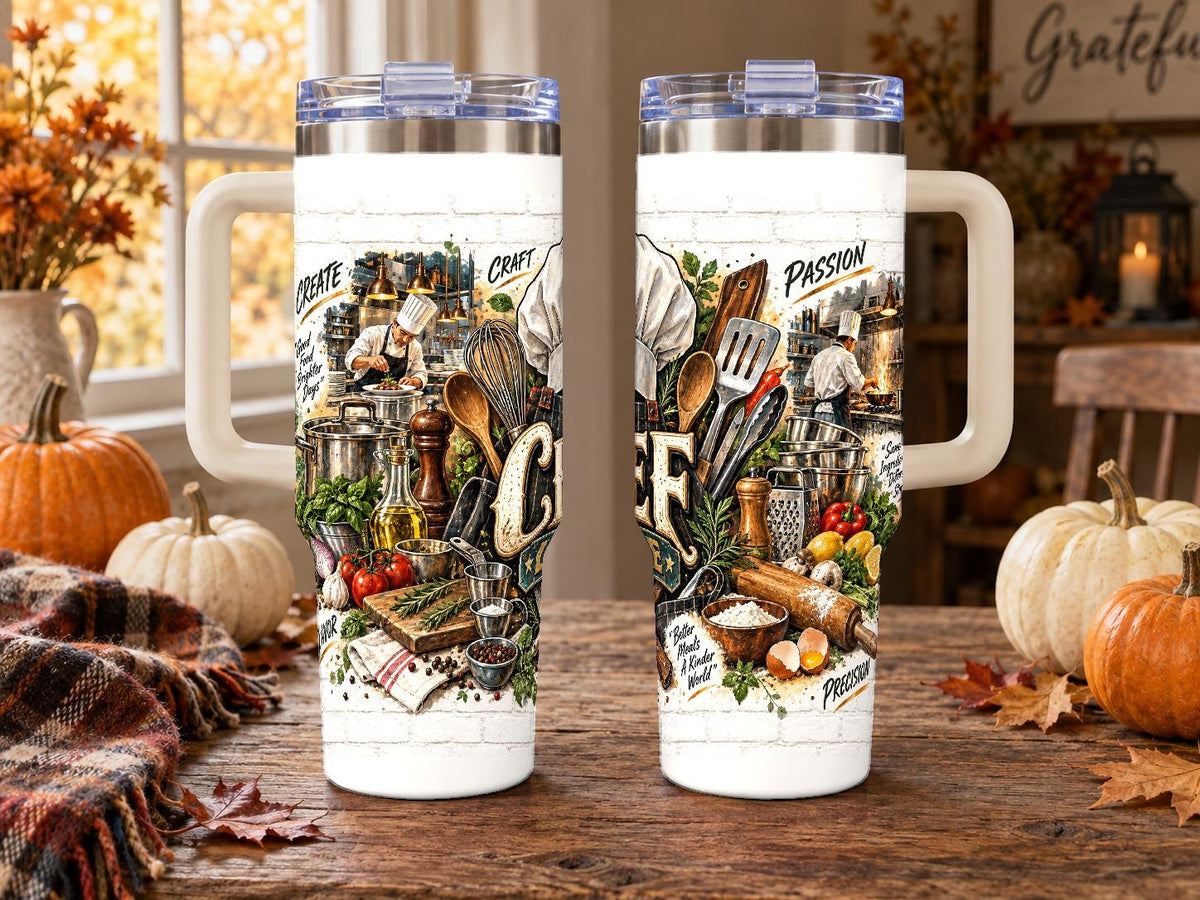 Chef Kitchen Tools 40 oz Tumbler with Handle and Straw