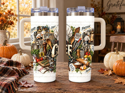 Chef Kitchen Tools 40 oz Tumbler with Handle and Straw