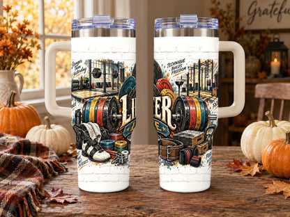 Weightlifting Gear Collage 40 oz Tumbler with Handle and Straw