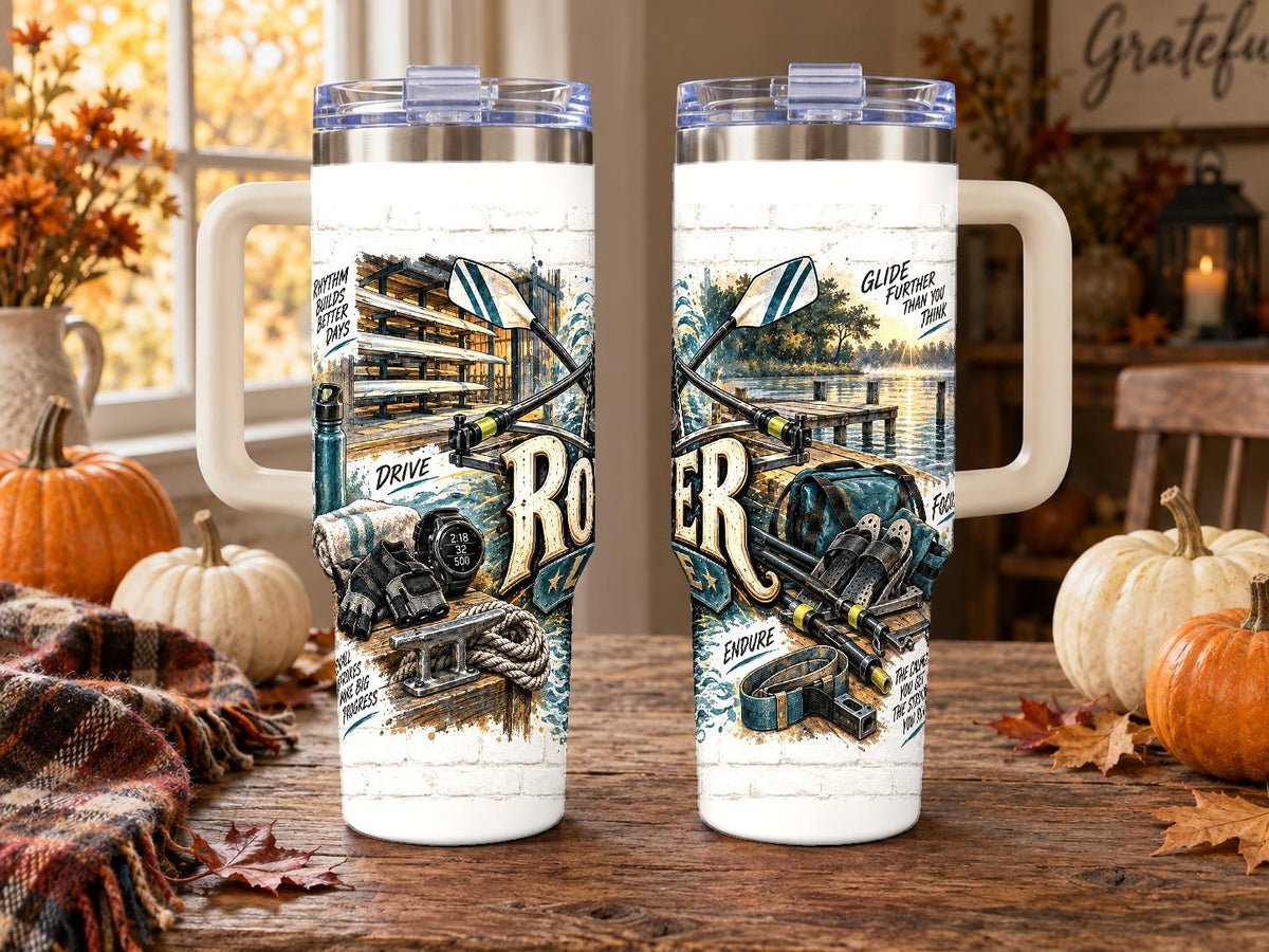 Rowing Gear Collage 40 oz Tumbler with Handle and Straw