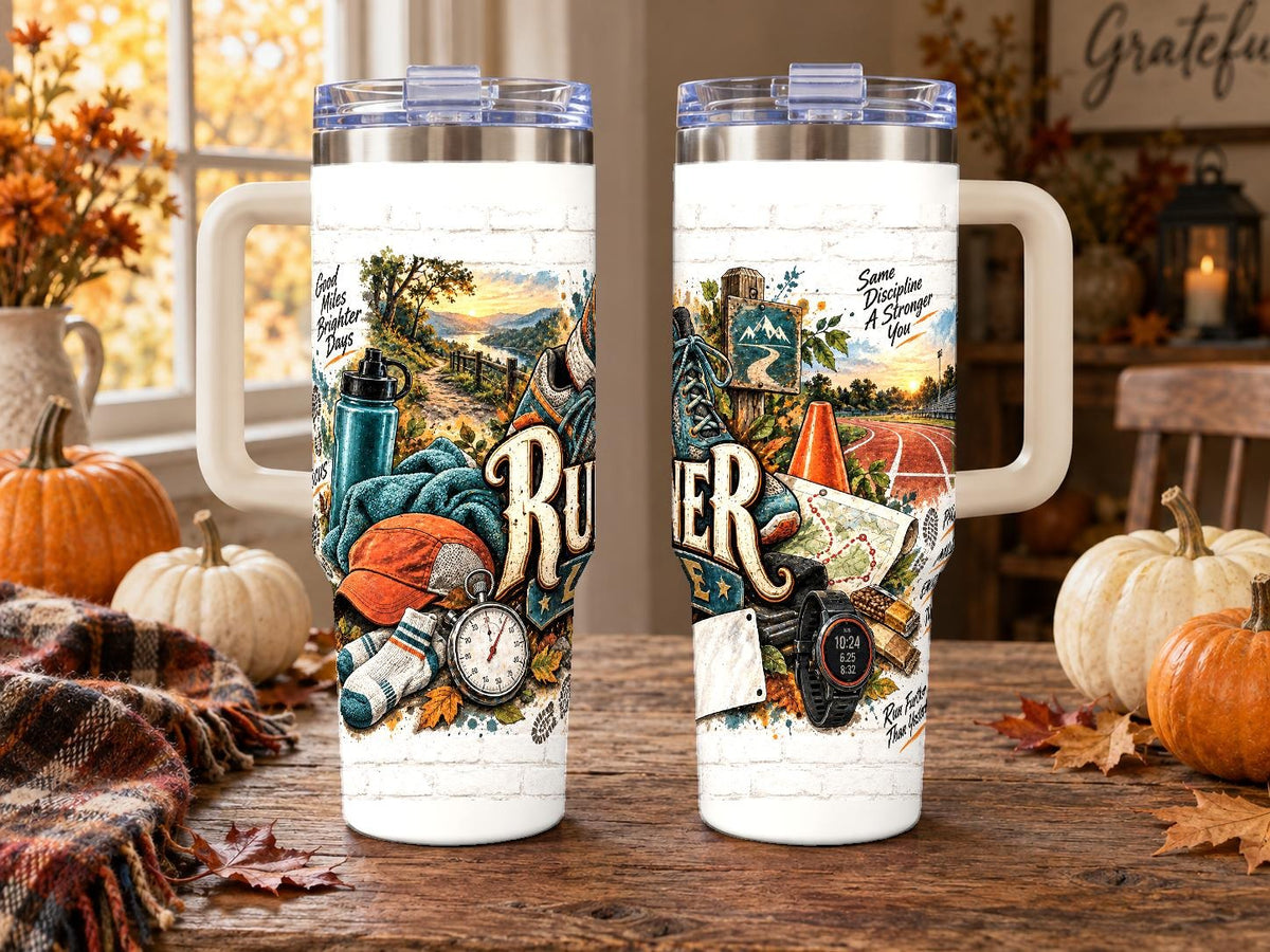 Runner Gear Collage 40 oz Tumbler with Handle and Straw