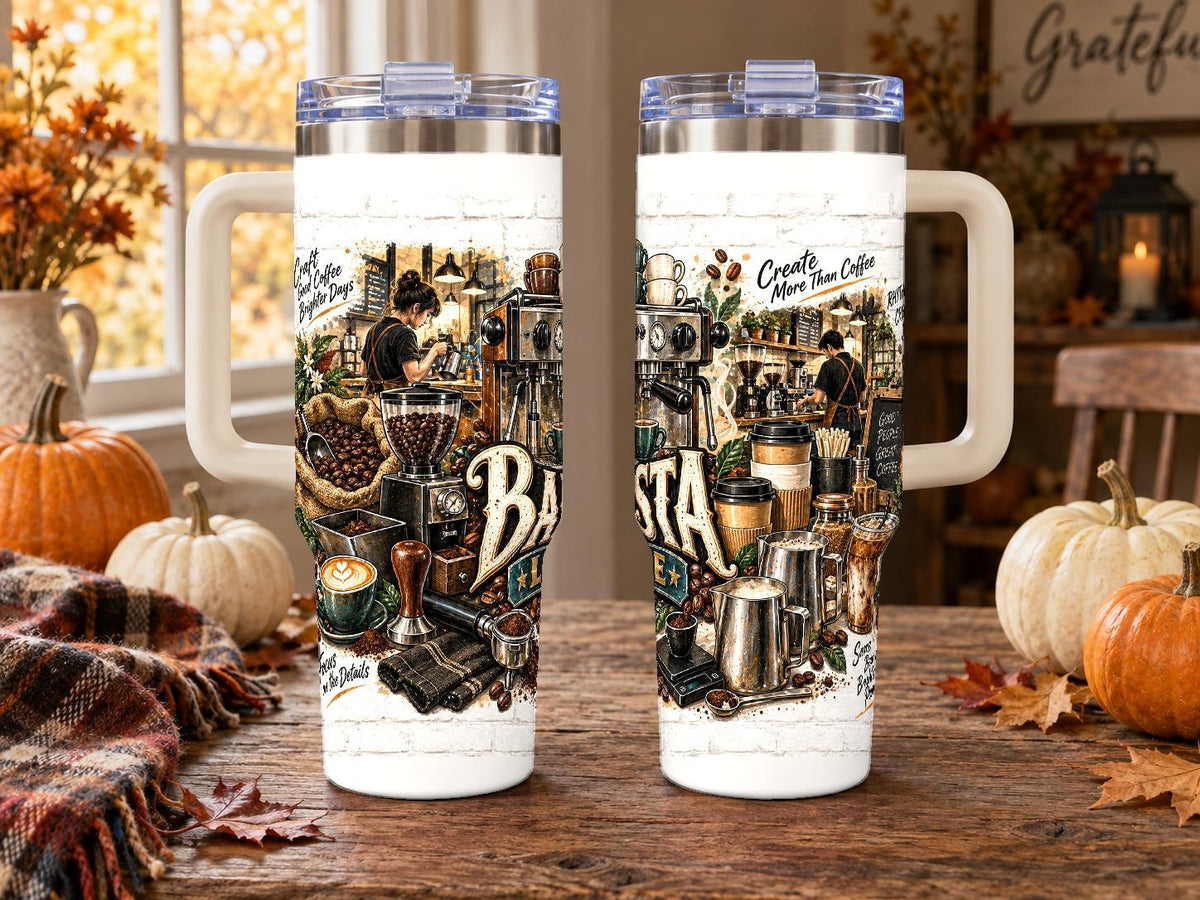 Barista Coffee Tools Collage 40 oz Tumbler with Handle and Straw