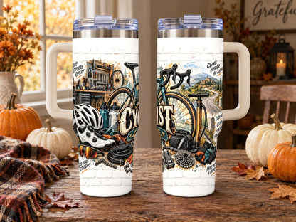 Road Cycling Gear Collage 40 oz Tumbler with Handle and Straw