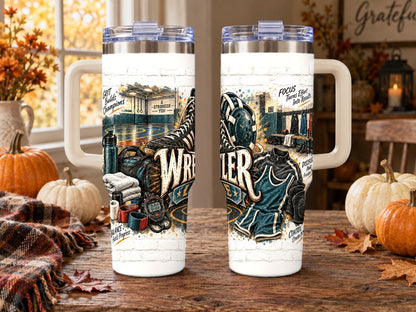 Wrestling Training Gear Collage 40 oz Tumbler with Straw