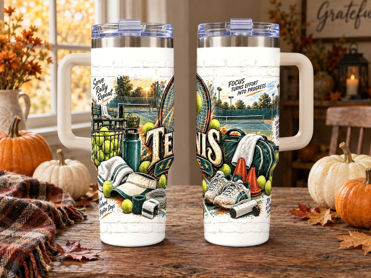 Tennis Gear Collage 40 oz Tumbler with Handle and Straw