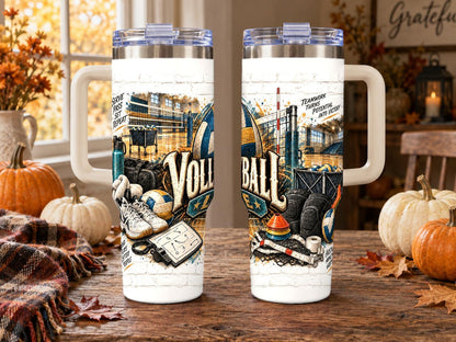 Volleyball Gear Collage 40 oz Tumbler with Handle and Straw