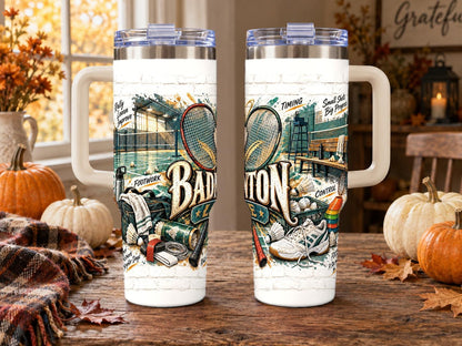 Badminton Gear Collage 40 oz Tumbler with Handle and Straw
