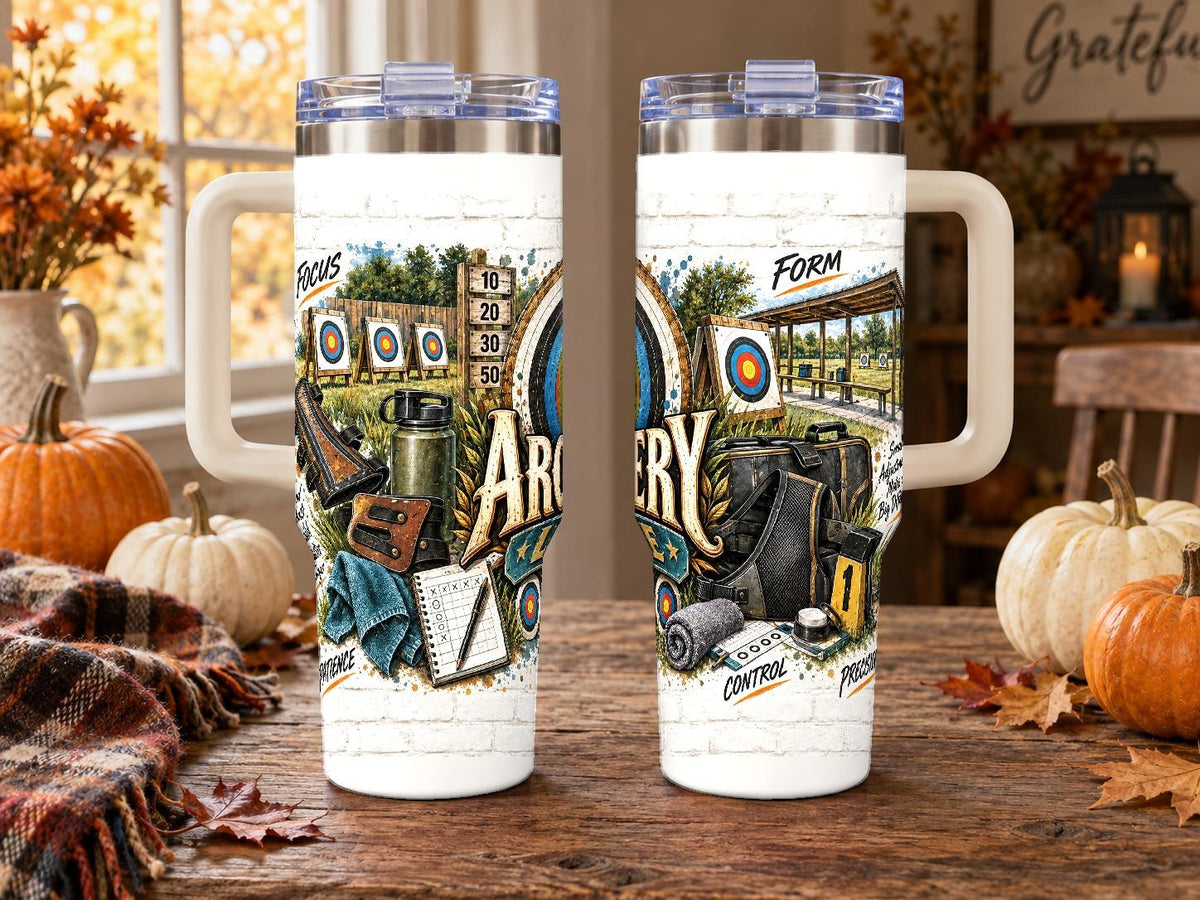 Archery Training Collage 40 oz Tumbler with Handle and Straw