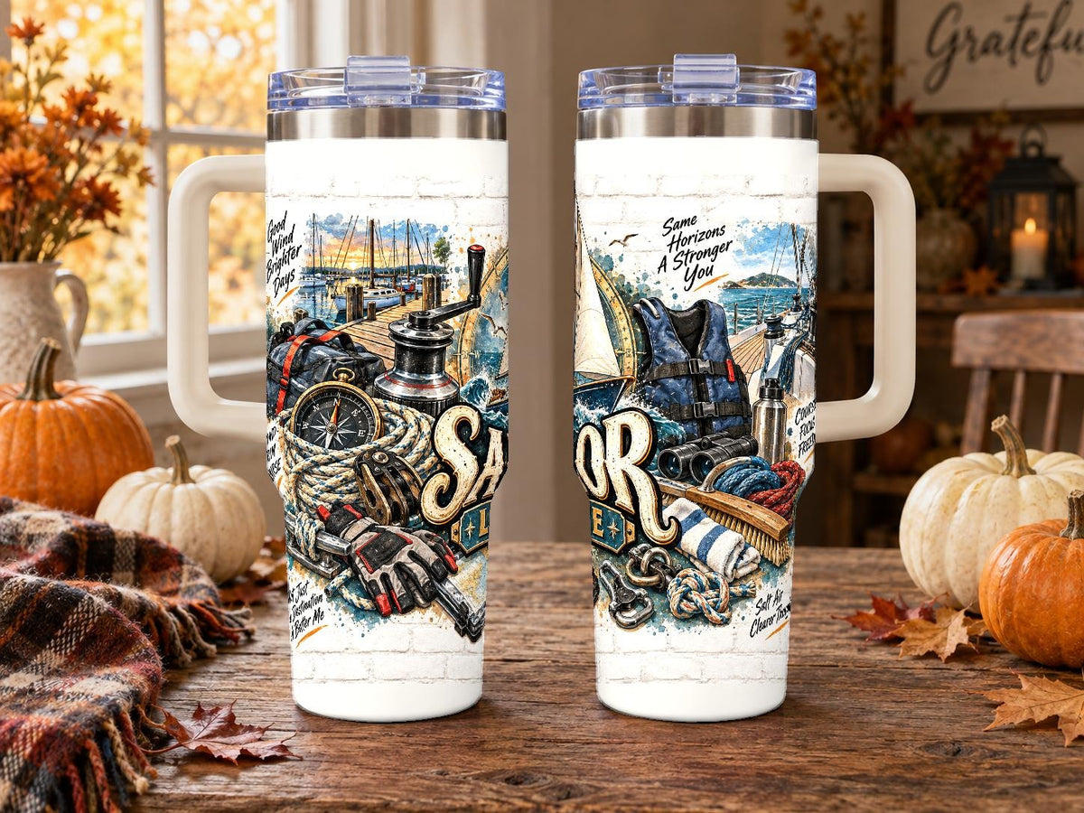 Sailing Gear Collage 40 oz Tumbler with Handle and Straw
