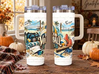 Beach Volleyball Gear Collage 40 oz Tumbler with Handle and Straw