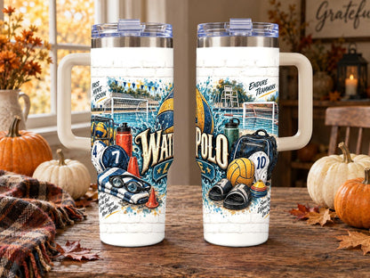Water Polo Gear Collage 40 oz Tumbler with Handle and Straw