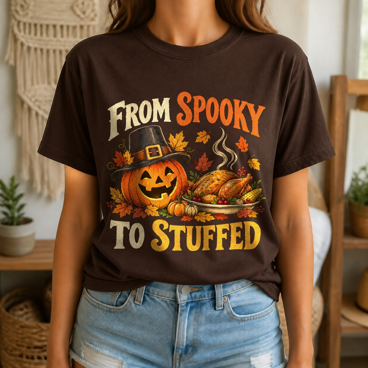 Spooky to Stuffed Comfort Colors T-Shirt, Fall Holiday Graphic Tee