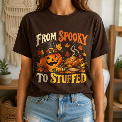 Spooky to Stuffed Comfort Colors T-Shirt, Fall Holiday Graphic Tee
