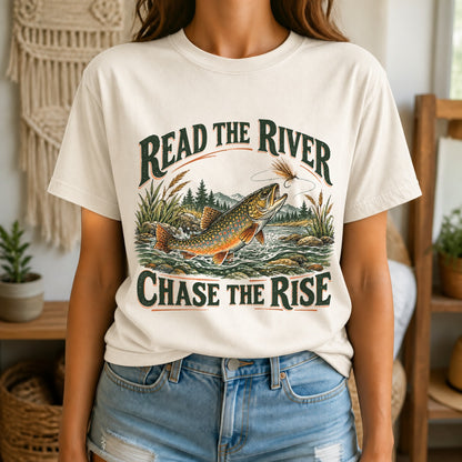 Read the River Comfort Colors T-Shirt, Trout Fly Fishing Graphic Tee