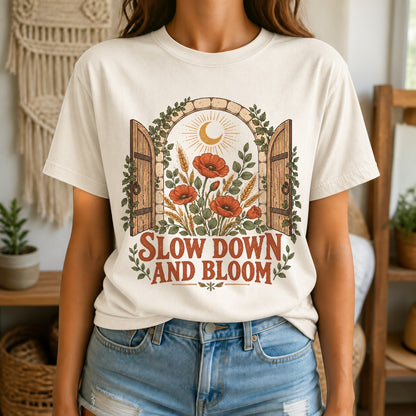 Slow Down and Bloom Botanical Comfort Colors T-Shirt