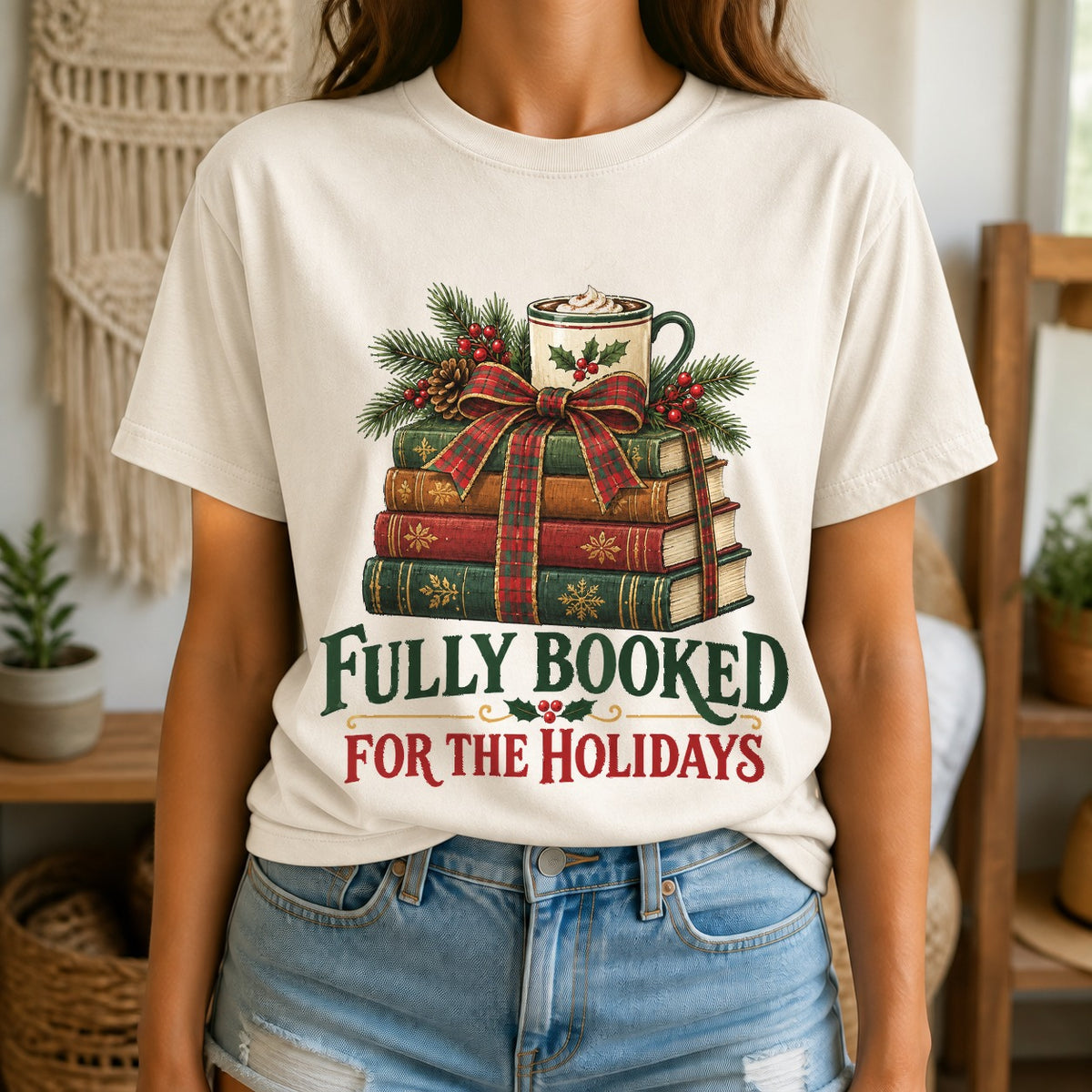 Comfort Colors Fully Booked Holiday Stack Christmas T-Shirt, Ivory