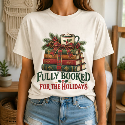 Comfort Colors Fully Booked Holiday Stack Christmas T-Shirt, Ivory