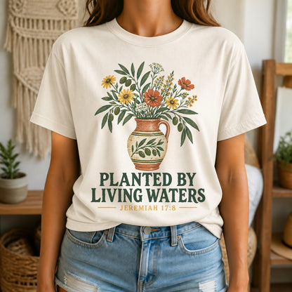 Living Waters Comfort Colors T-Shirt, Wildflower Botanical Graphic