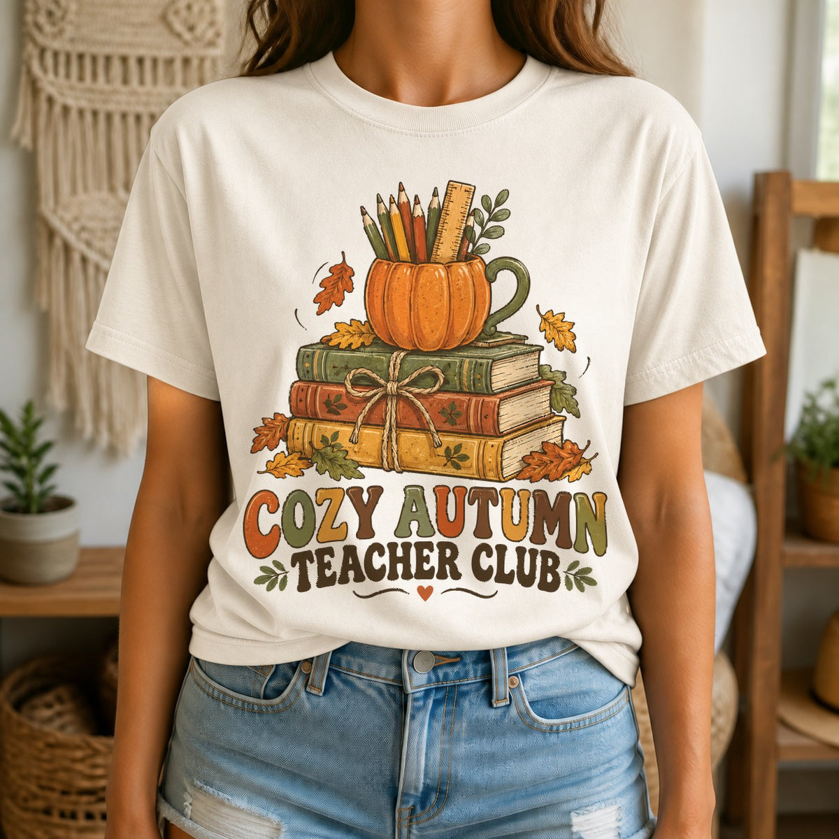 Cozy Autumn Teacher Club Comfort Colors Graphic T-Shirt