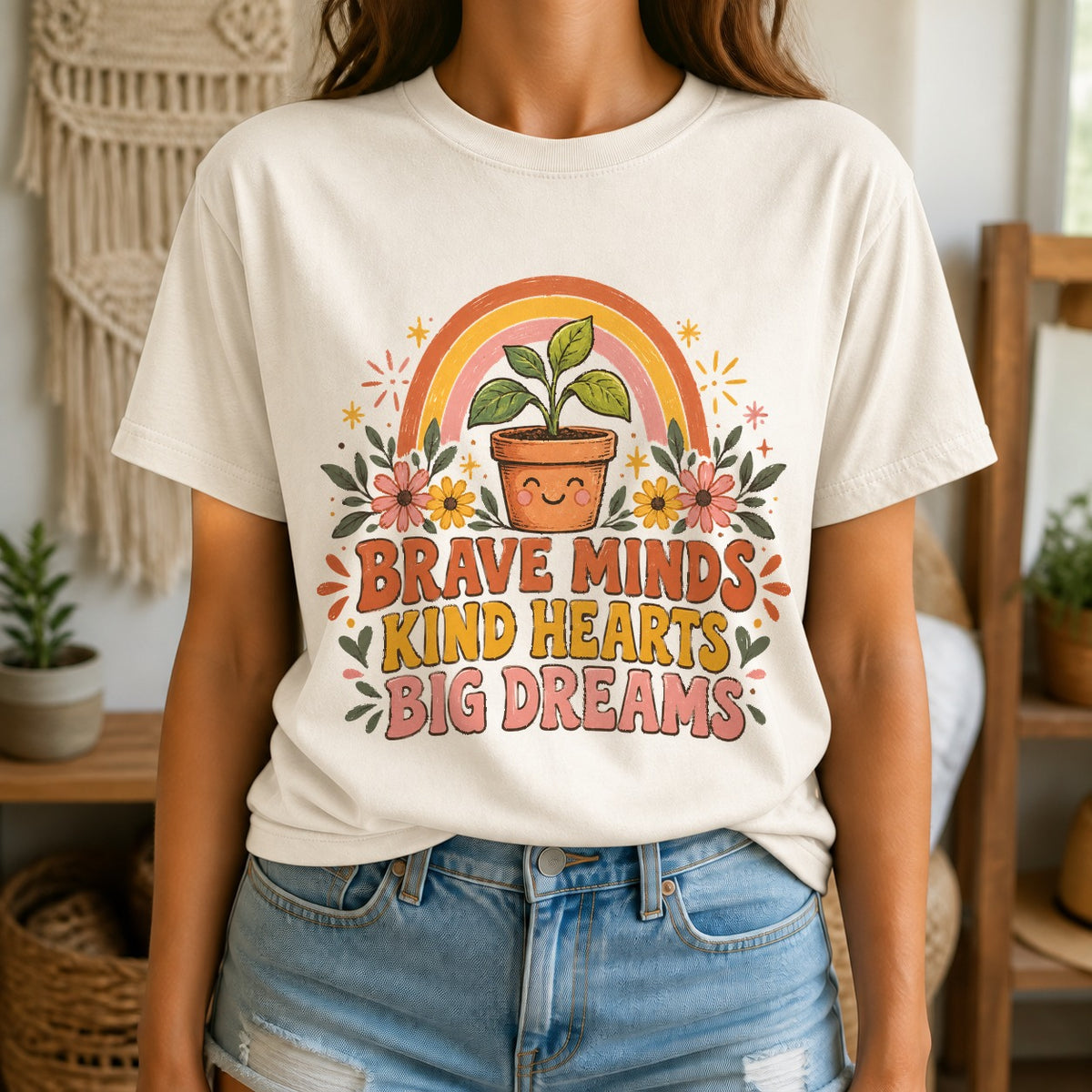 Comfort Colors T-Shirt, Brave Minds Kind Hearts Classroom Sprout
