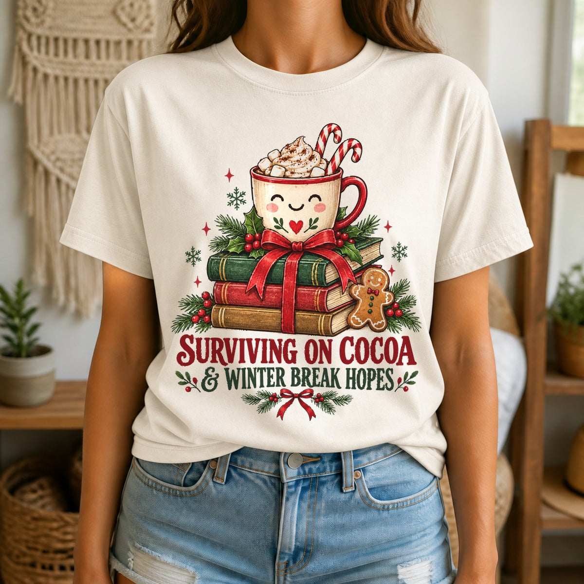 Surviving on Cocoa Teacher Comfort Colors T-Shirt, Holiday Graphic Tee