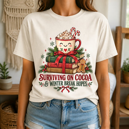 Surviving on Cocoa Teacher Comfort Colors T-Shirt, Holiday Graphic Tee