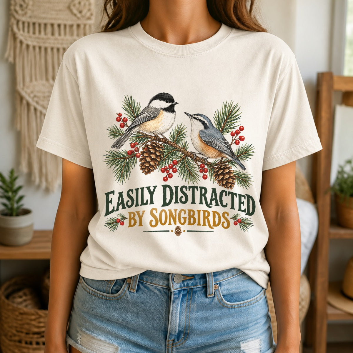Easily Distracted Songbirds Comfort Colors T-Shirt, Bird Watcher Top