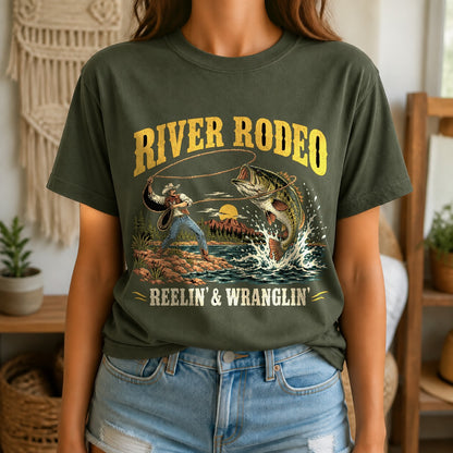 River Rodeo Bass Comfort Colors T-Shirt, Western Fishing Graphic Tee