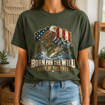 Born Wild Home Free Comfort Colors T-Shirt, Patriotic Outdoors