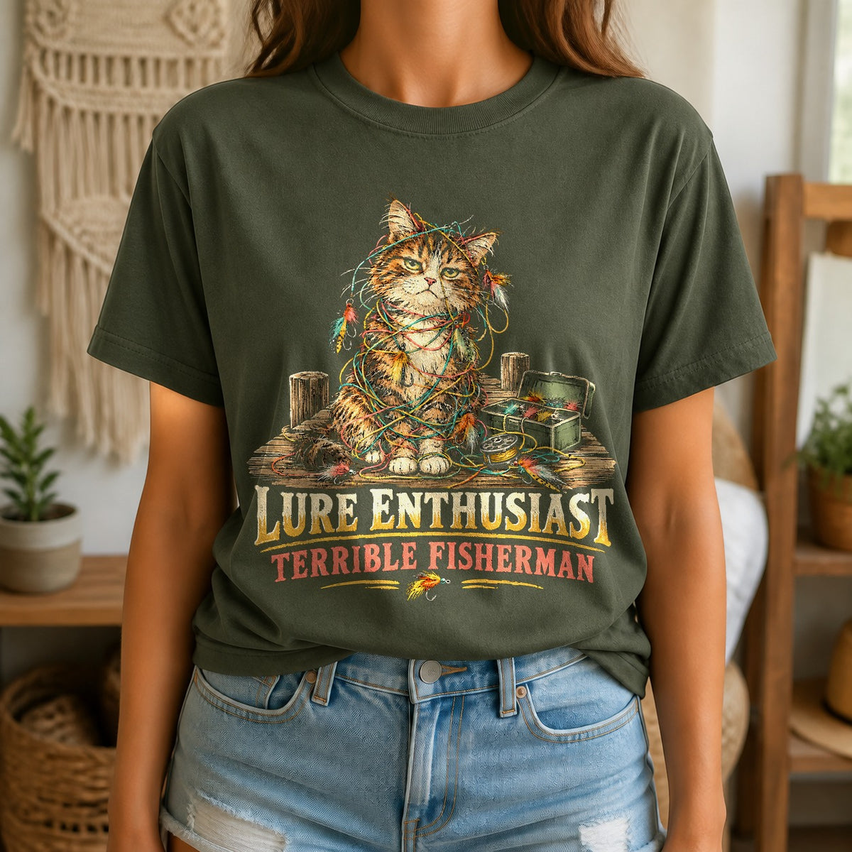 Lure Enthusiast Cat Graphic T-Shirt, Comfort Colors Tee