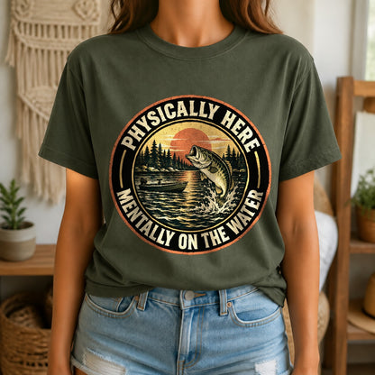 Mentally on the Water Comfort Colors Fishing T-Shirt in Moss