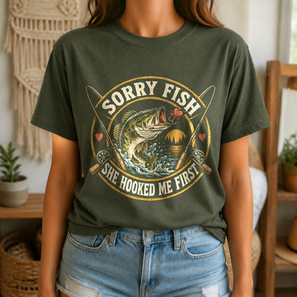 Comfort Colors Hooked First Angler Fishing Husband T-Shirt