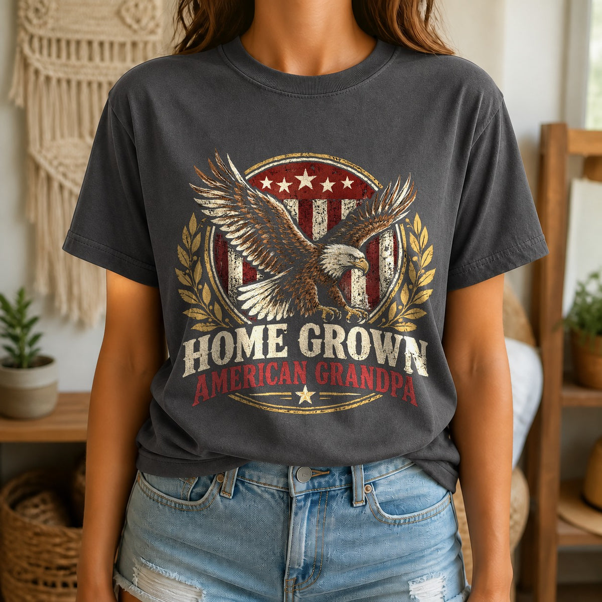 Comfort Colors Home Grown American Grandpa Badge T-Shirt
