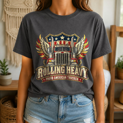 Rolling Heavy Trucker Comfort Colors T-Shirt, Patriotic Graphic Tee