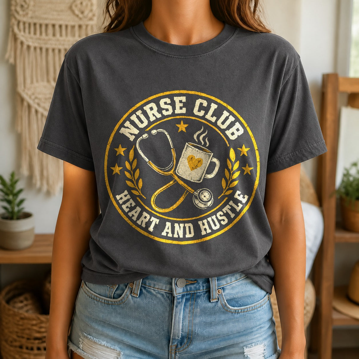 Nurse Club Varsity Seal Comfort Colors Graphic T-Shirt, Pepper Tee