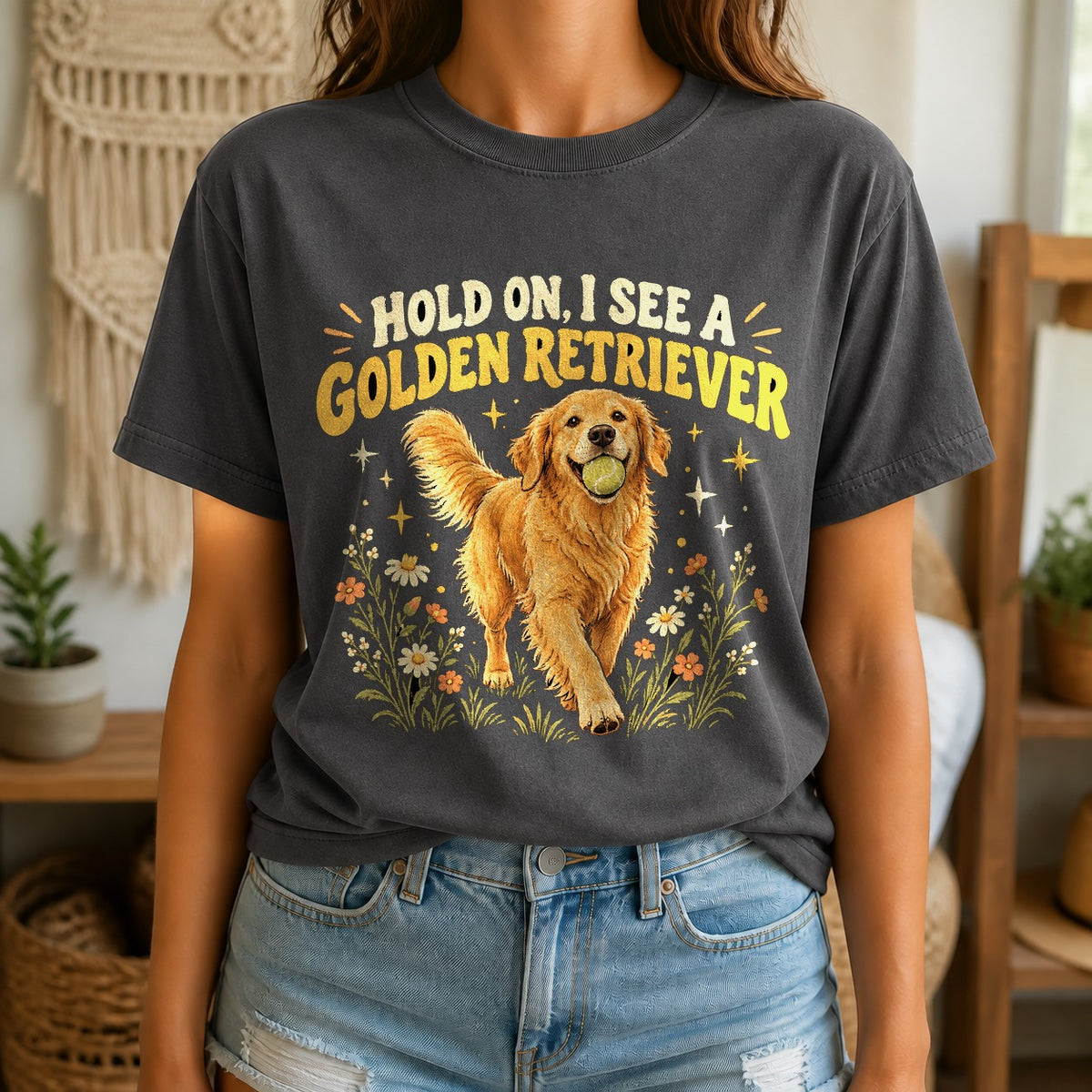 Comfort Colors Graphic T-Shirt, Easily Spotted Golden Retriever Dog Mom